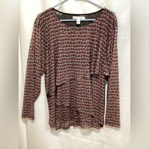 Elegant Women's Red and Black Patterned Long Sleeve Top